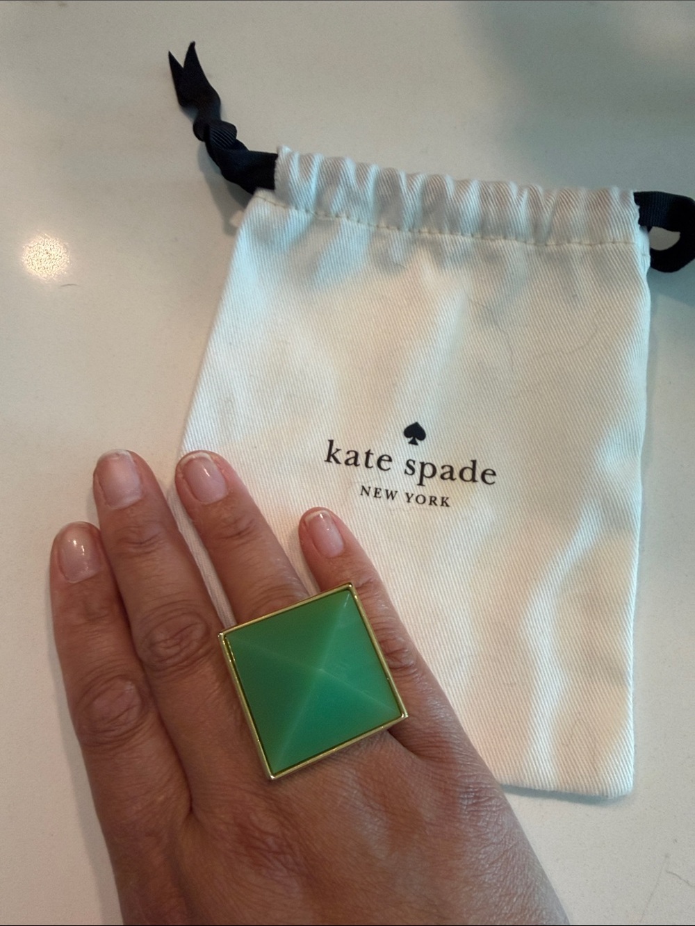 kate spade Green Pyramid Square Statement Ring in Gold-Tone